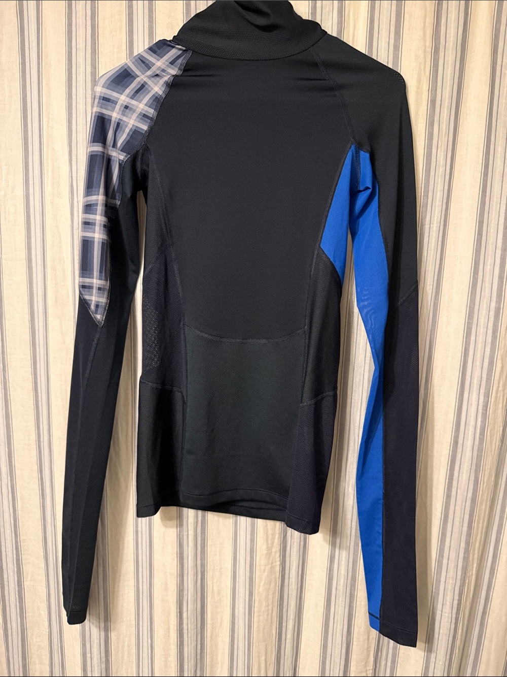 Nike Pro Hyper Cool Black Turtleneck with Blue Paneled Sleeve and Plaid Shoulder